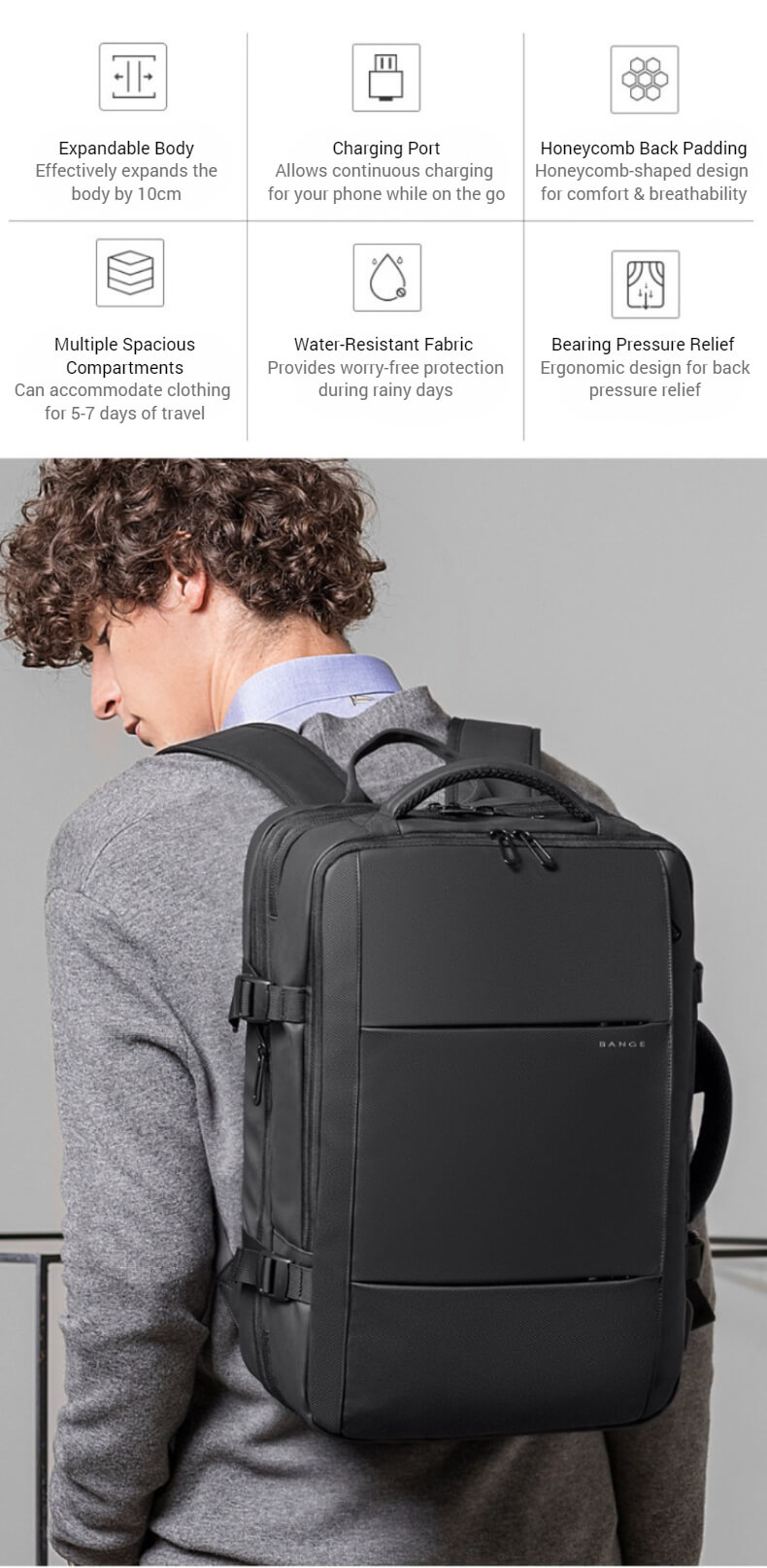 Expandable laptop backpack