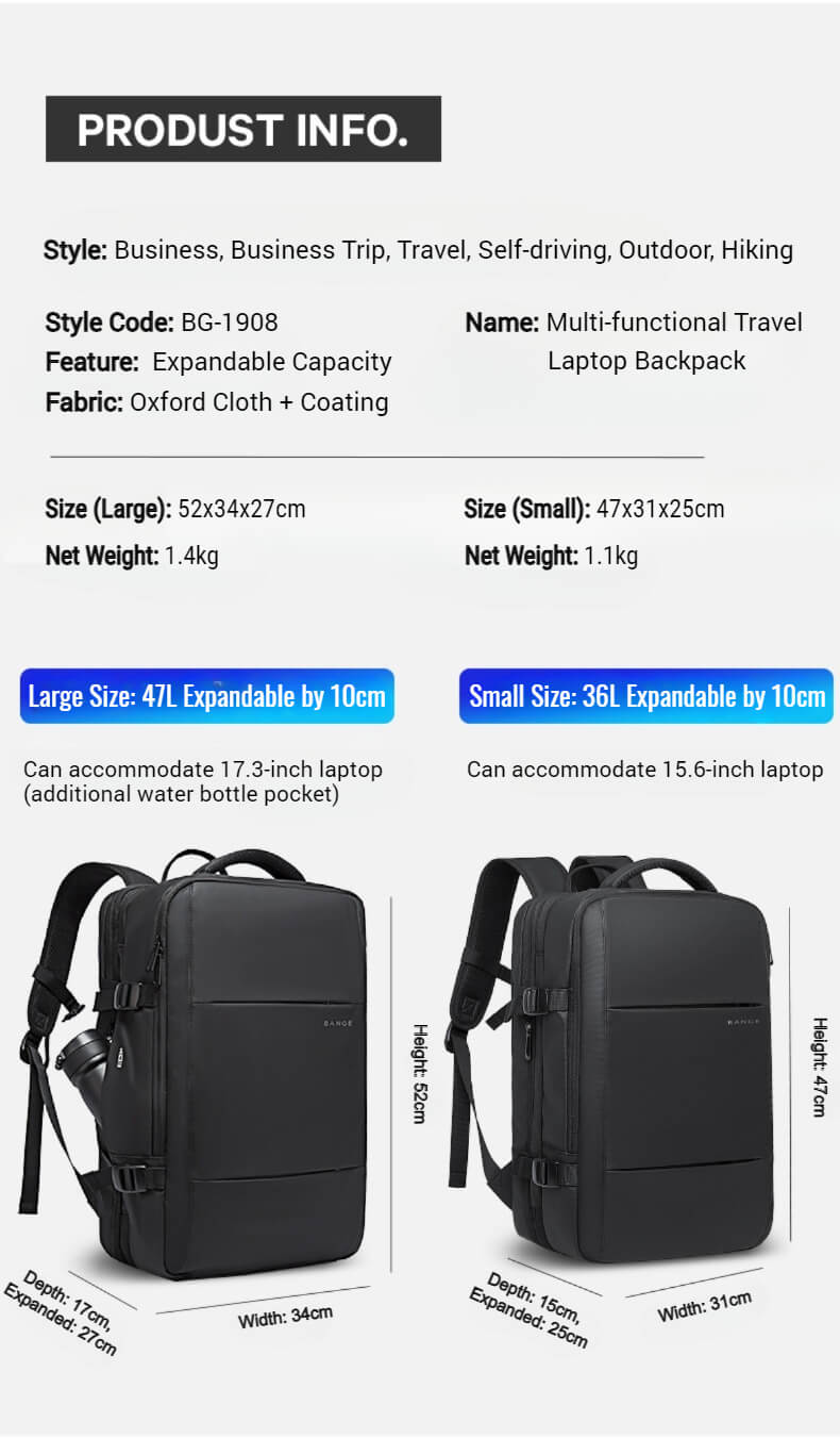 Expandable laptop backpack