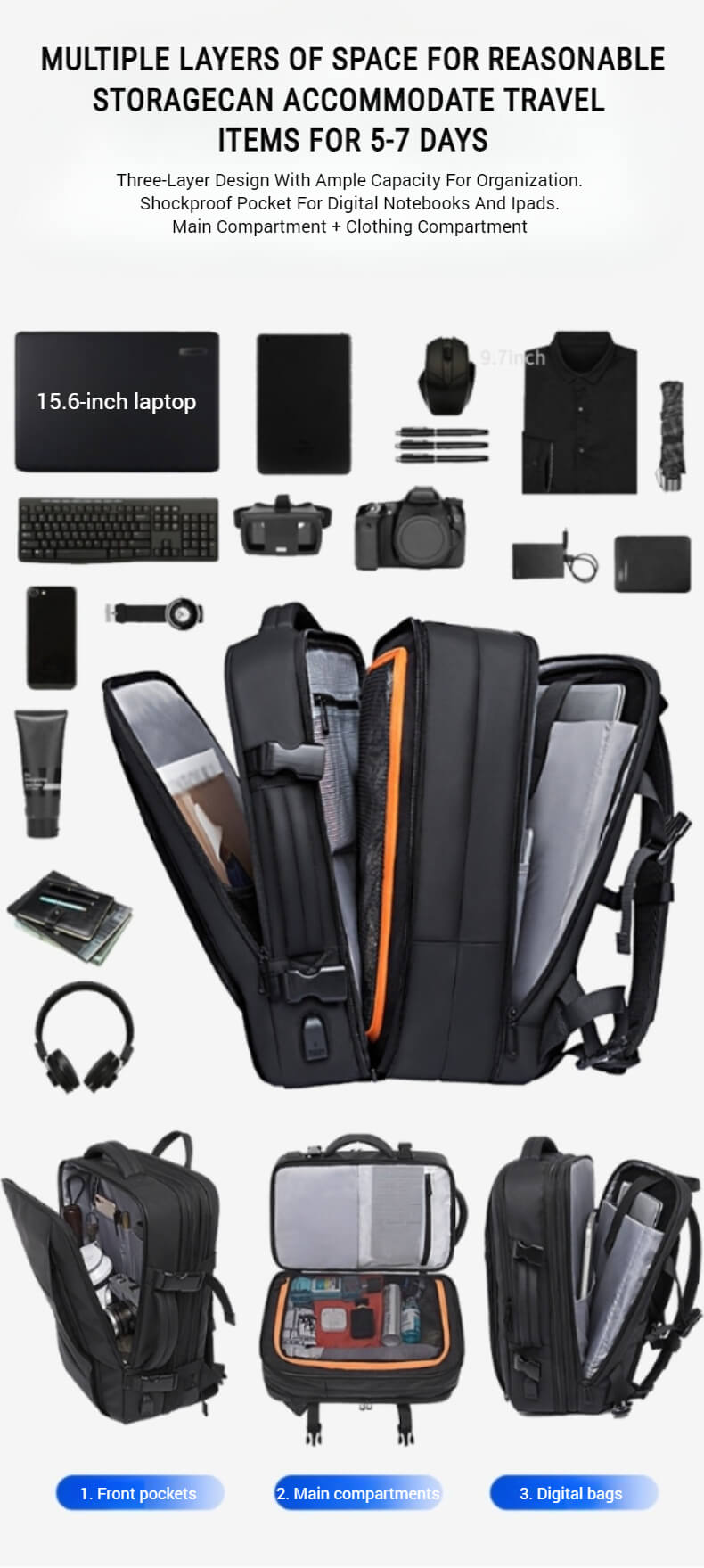 Expandable laptop backpack