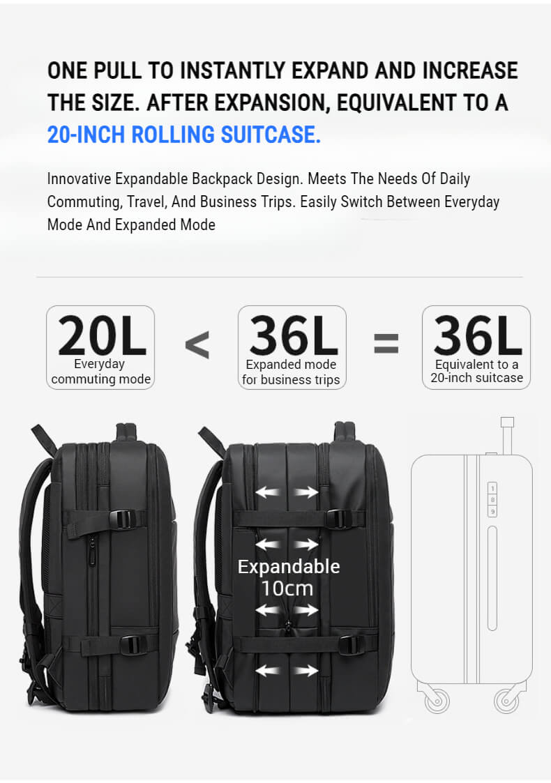 Expandable laptop backpack