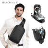 Man wearing the black BANGE minimalist sling bag