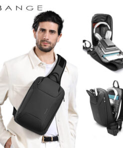 Man wearing the black BANGE minimalist sling bag