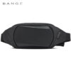 A front view of the black BANGE Designer Waist Pack, showcasing its geometric hardshell design.