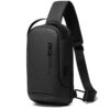 The black BANGE Tech Sling Bag with its external USB port, shown on a white background.