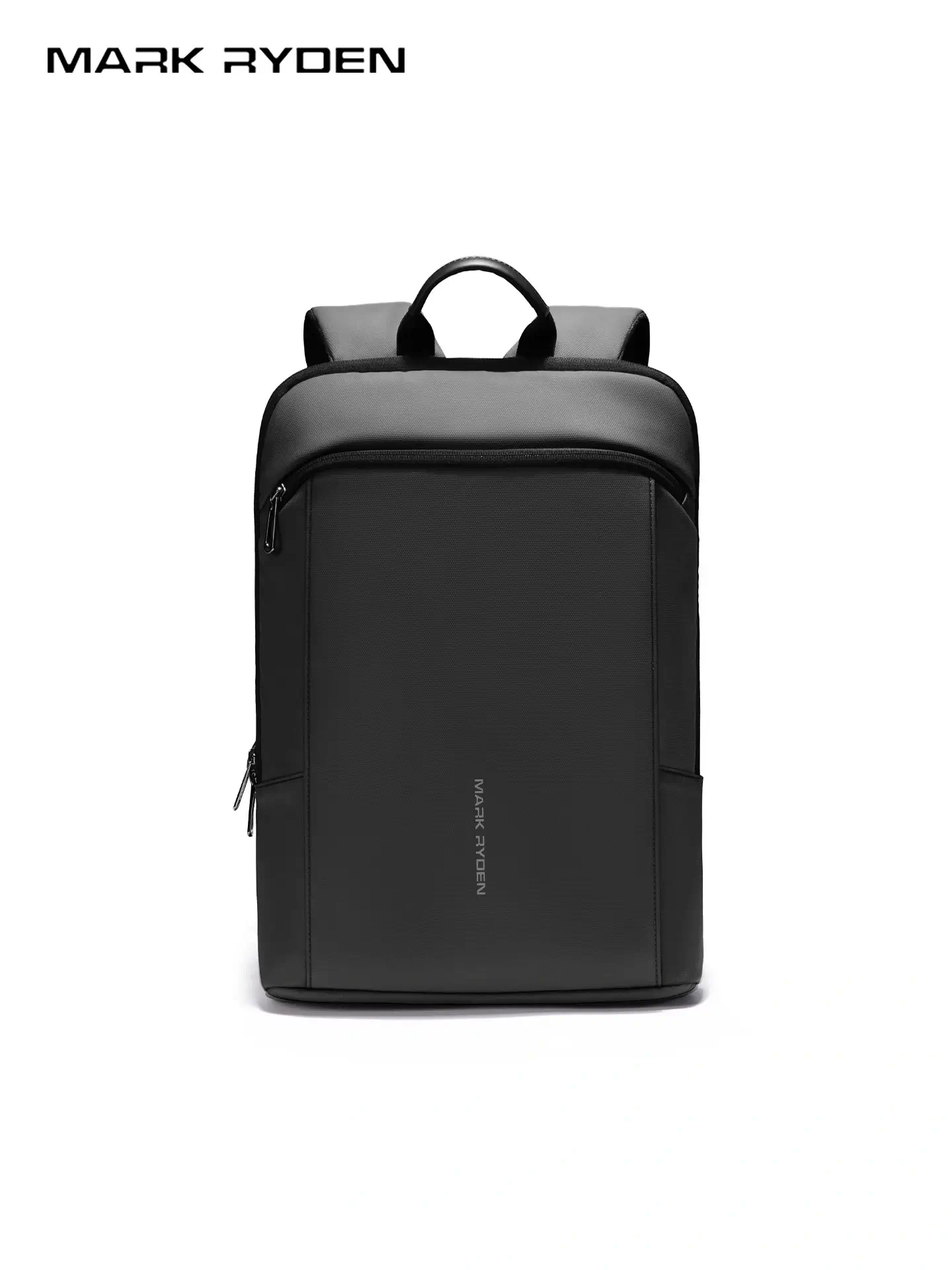 Mark Ryden Lightweight Backpack (0.78kg) front view in classic black, water-repellent Oxford fabric