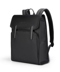 Minimalist Backpack by MARK RYDEN LIGHT LINE, classic black leather + Oxford fabric laptop backpack with magnetic buckle flap design