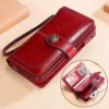 RFID Genuine Leather Wallet in red with strap and zip compartments