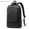 Black BANGE slim laptop backpack with minimalist design and water-resistant fabric