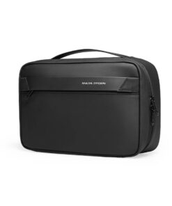 Travel Toiletry Bag (MARK RYDEN MR-86) in Classic Black, front view with carry handle and YKK zipper
