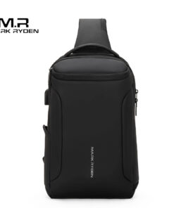 Mark Ryden MR-7069 USB Sling Bag in classic black, large-capacity chest/shoulder bag with top handle and clean minimalist front view.